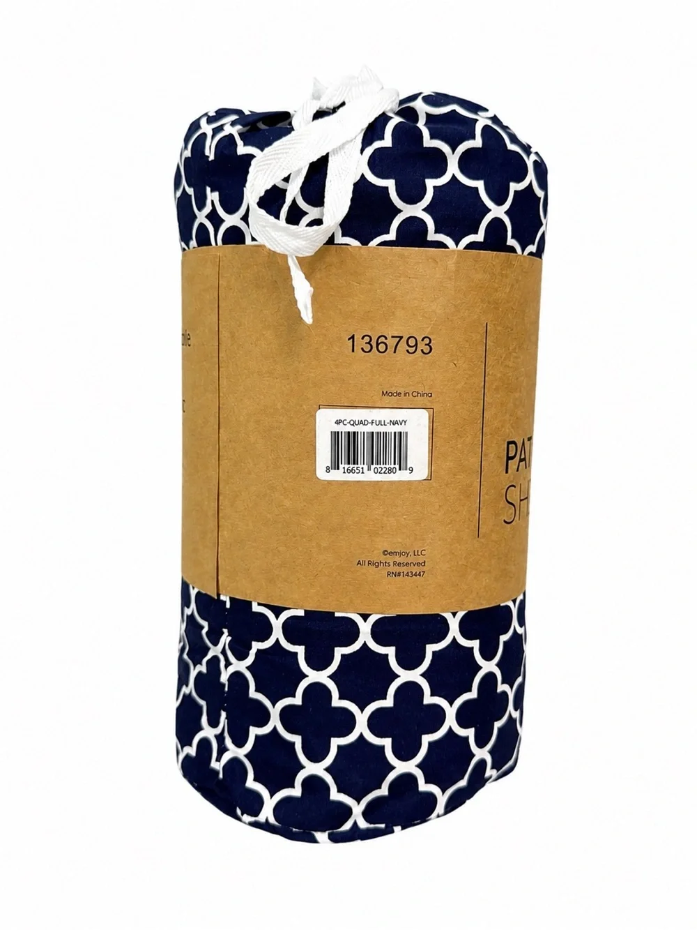 Navy Quatrefoil Full Size 4-Piece Sheet Set NWT